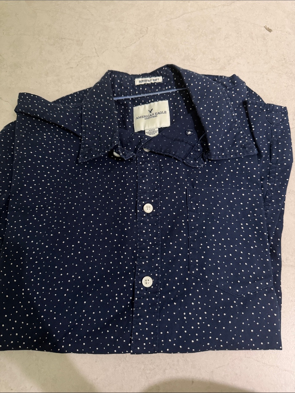 American Eagle Outfitters Navy Blue Polka Dot Button-Down Shirt